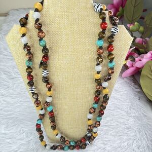 Plunder Design Jewelry Willa Multi Color Beaded Brown Cord Necklace multi color
